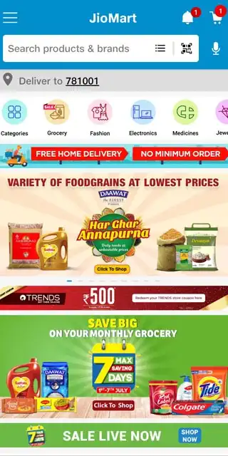 Jio Mart Online grocery delivery in Guwahati
